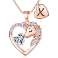 Collana unicorno a cuore in oro rosa con zirconi e ciondolo lettera X - Oro Rosa X