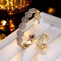 Luxus Gold Smiley Schmuckset mit Pavé Zirkon offenem Armreif und passendem Ring - Gold Roter Rubin Zirkonia Set