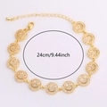 Vintage gold smiley face bracelet with white zircon and pink gem eyes, 24cm adjustable length - Gold Bracelet Red Corundum Color
