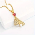 Collier ours doré avec pierre coeur rouge, cristaux zircon et perle blanche chic - Style Ours Coeur Doré (XL002-OZL)