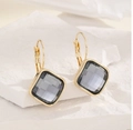 Boucles d'oreilles carrées en cristal gris fumé avec crochets en or 14K pour femmes - Gris Doré