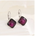 Élégantes boucles d'oreilles carrées avec zircons violets et fermoir en or 14 carats - Argent Violet