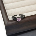 Macro shot of gothic black gold heart ring with pink zircon wings on a jewelry box - Open Adjustable / Pink Heart Wing Style(JZ4447A)