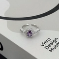 Macro view of purple oval gemstone ring with pavé diamond halo and silver adjustable band - Purple Oval Style (JZ3095A)