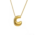 3D bubble initial letter C pendant necklace in polished gold finish with box chain - Letter C (TP-04740-01)