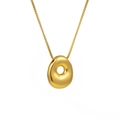 Polished gold bubble pendant necklace with thin box chain and smooth organic fluid circle - Letter O (TP-04752-01)