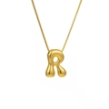 Polished golden bubble letter R pendant necklace with minimalist box chain - Letter R (TP-04755-01)