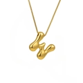 Golden molten style 3D bubble letter K pendant necklace on a fine box chain - Letter W (TP-04760-01)
