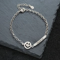 Silver smile face chain bracelet with engraved metal bar and adjustable lobster clasp - Silver Style (SL0236)