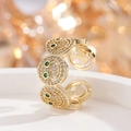 Goldener offener Smiley-Ring mit weißen Zirkonia und grünen Schmuckstein-Augen - Goldener Smaragdring