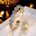 Vintage Gold Smiley Armreif und Ring Set mit Zirkonia Pavé und blauen Türkis-Augen - Gold Türkis Zirkonia Set