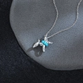 Silberne Ballon-Hund Halskette mit türkisfarbener Perle und feiner Gliederkette - Silber