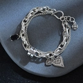 Vintage Mehrschicht-Armband mit Kreuzanhänger, schwarzem Edelstein und Lilie - Antiksilber Schwarzer Zirkonia Stil (SL0544)