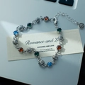 Vintage-Silberarmband S925 mit bunten Zirkonsteinen und Retro-Schnitzperlen - Farbiges Zirkonia Gravurstil (SL0254) / Antiksilber