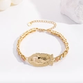 Golden Virgin of Guadalupe religious bracelet with colorful enamel flowers and heart pendant - Gold Enamel