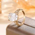 Elegant vintage square-cut zircon ring with gold-plated beaded engraving and sparkling accents - US 6 / Gold White Crystal