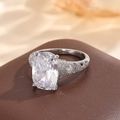 Elegant cushion-cut cubic zirconia ring with filigree micro-pave band in silver finish - US 6 / Silver White Crystal