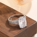 Vintage silver crown ring with large rectangular faux ruby gemstone and fine diamond accents - US 6 / Silver White Crystal