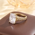 Luxury cushion cut gemstone ring in golden band with vintage wheat relief pattern - US 6 / Gold White Crystal