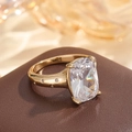 Minimalist gold square cubic zirconia ring with luxury four-prong setting on leather - Gold White Zircon
