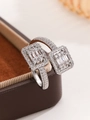 Silver open ring with double square zircon stones and micro-pave diamond setting - Open Ring / Silver