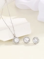 Detailed view of silver halo jewelry set featuring round zircon necklace and earrings - Silver White Rhinestone