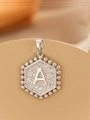 Silver hexagonal pendant with embossed letter A and beaded edges for DIY jewelry making - Silver Hexagon Smooth Letter A