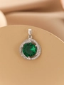 Sparkling four-prong silver pendant featuring a large green round-cut zircon stone - Pendant Only (Without Chain) / Silver Emerald Green