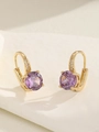 Detail of 18K gold hoop earrings featuring large round purple zircons and pave accents - Round (TE-09701-02)