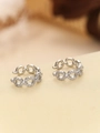 Macro shot of silver ear bone clip with micro-set zircons and geometric chain link design - Silver (TE-08338-02)