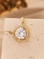 Elegant gold four-claw pendant with large sparkling zircon and double pave-set halo - Pendant Only (Without Chain) / Gold White Zircon