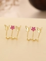 Golden butterfly and pink corundum flower stud earrings with a unique three-way design - Gold Butterfly Flower Style / Gold