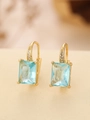 Close-up of gold earrings featuring large rectangular light blue gemstones with micro-inlay - Square (TE-09702-03)