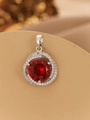 Luxury four-claw pendant with large round red zircon and sparkling halo setting - Pendant Only (Without Chain) / Silver Rose Red