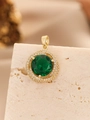 Elegant gold pendant featuring a large green stone surrounded by white zircon accents - Pendant Only (Without Chain) / Gold Emerald Green