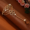 Sparkling rhinestone slave bracelet in gold finish with finger ring for wedding - Gold (999)