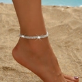Cavigliera doppia fila di strass argentati per donna indossata sulla spiaggia - Catena Tennis a Doppio Strato (HB1718) / Argento