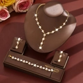 Elegant French pearl bridal jewelry set with gold tassels and shimmering crystal accents - 858747 Gold Necklace Earrings Bracelet Pearl Set