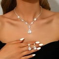 Elegant bridal jewelry set with sparkling water-drop zircon pendant necklace and earrings - 1716 Silver