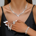 Sparkling bridal rhinestone jewelry set with V-shaped necklace, earrings, bracelet, and ring - Silver 4-Piece Set (Necklace Earrings Bracelet Ring)