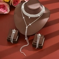Sparkling silver multi-layer rhinestone choker and tassel necklace with star earrings set - 1551+1542 Style / Silver Necklace And Earrings