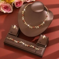 Exquisite gold bridal jewelry set with red flowers and sparkling crystal rhinestones - Floral Vine Style (1737) / Red