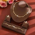 Elegant gold bridal jewelry set with floral rhinestone necklace bracelet and earrings - Floral Vine Style (1737) / Gold