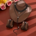 Elegant multi-layer black rhinestone necklace and star tassel earrings jewelry set - 1551+1542 Style / Black Necklace and Earrings