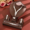 Elegant silver-toned fringe jewelry set with sparkling rhinestones for formal evening parties - Silver 4-Piece Collection (Necklace+Earrings+Bracelet+Ring)