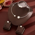 French style pearl and rhinestone jewelry set featuring necklace, bracelet and earrings - HB1318 Set / Silver