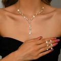 Bridal jewelry set with sunflower rhinestone pearls including necklace and earrings - 858 Gold Necklace Earrings Set Pearl