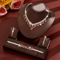 Elegant bridal jewelry set with red teardrop crystals and sparkling rhinestones - Three-Piece Set / Red