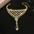 Luxury gold-plated lace zircon bracelet ring set with crystal rhinestones on black background - Multi-Layer Fan Mesh Style (HB1390) / Gold