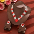 Luxury red crystal heart pendant necklace and earrings set with shimmering rhinestones - Set / Red